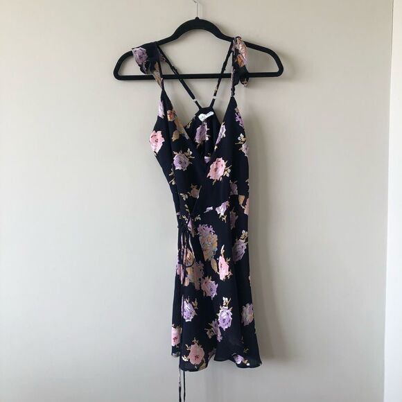 ROE + May Savona Navy Blue Floral Mini Wrap Dress - Picture 5 of 12